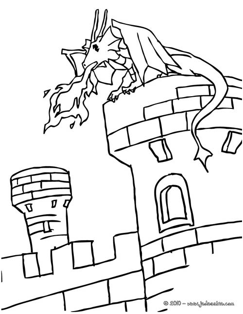 Coloriage Chevalier Dragon Frais Coloriage Chevaliers Et Dragons Un Dragon Sur Un Chateau fort