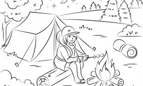 Coloriage Été Inspiration Coloriage Camping Fille Chauffe Des Guimauves Ete Vacance