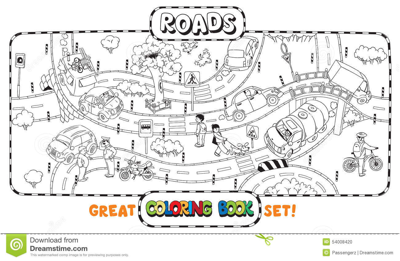 Coloriage Route Nice Big Road Coloring Book Stock Vector Illustration Of