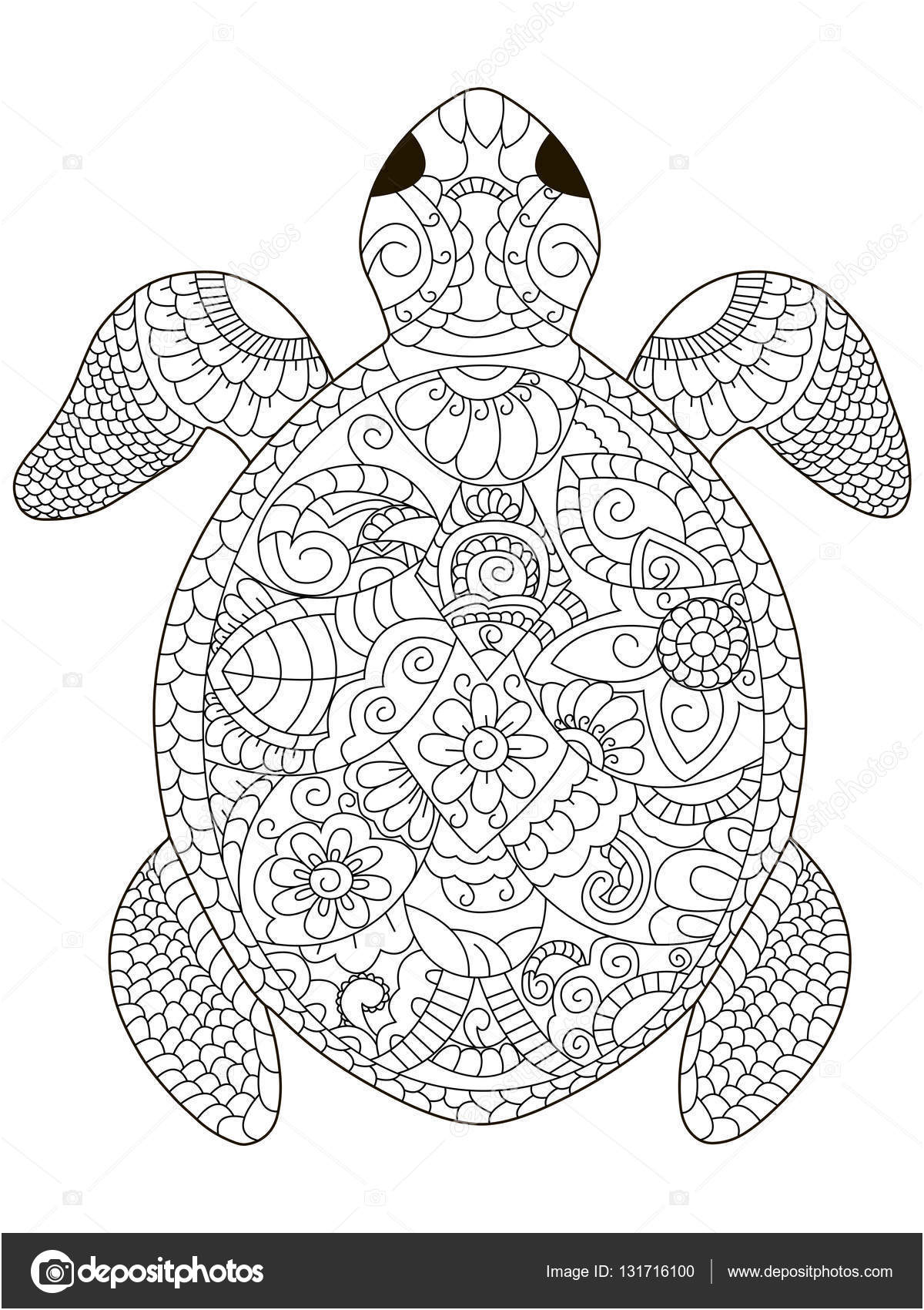 Coloriage tortue De Mer Élégant tortue De Mer Vector De Coloriage Pour Adultes — Image