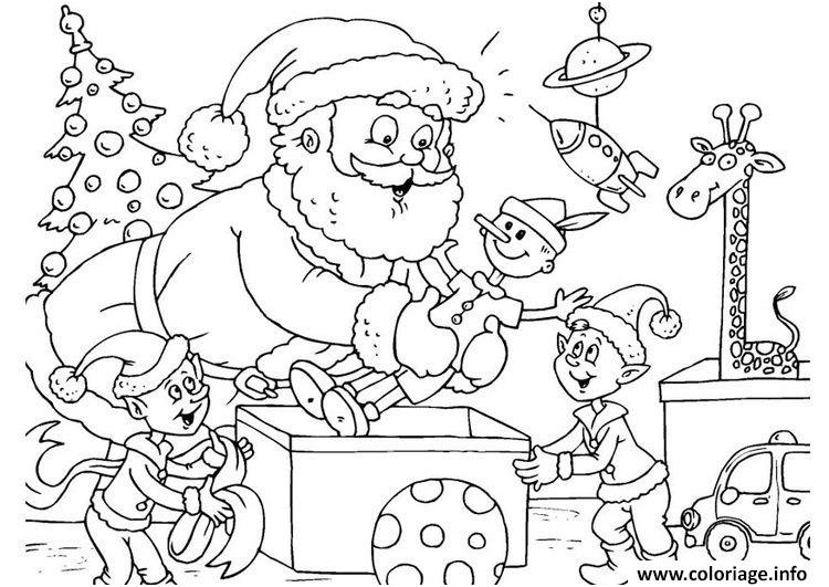Père Noël Coloriage Meilleur De Coloriage Pere Noel Et Ses Lutins Avec Des Cadeaux