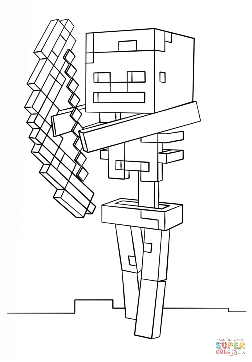Coloriage De Minecraft Génial Minecraft Skeleton with Bow Coloring Page
