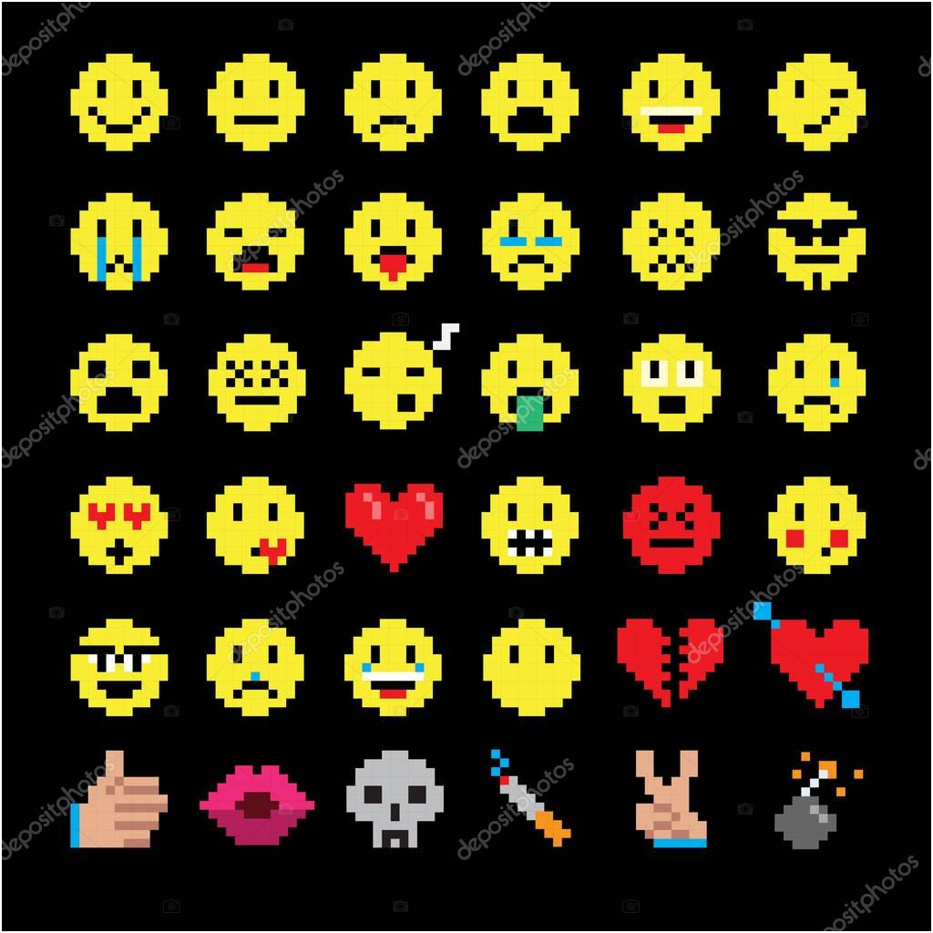 Coloriage De Pixel Meilleur De Vector Pixel Art D’emoticon Smiley Définie Pour
