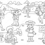 Coloriage Far West Nice Illustration De Dessin Animé Enfant De Far West Cowboy à