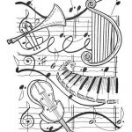 Coloriage Musique Élégant Harpe Trompette Violon Piano Art