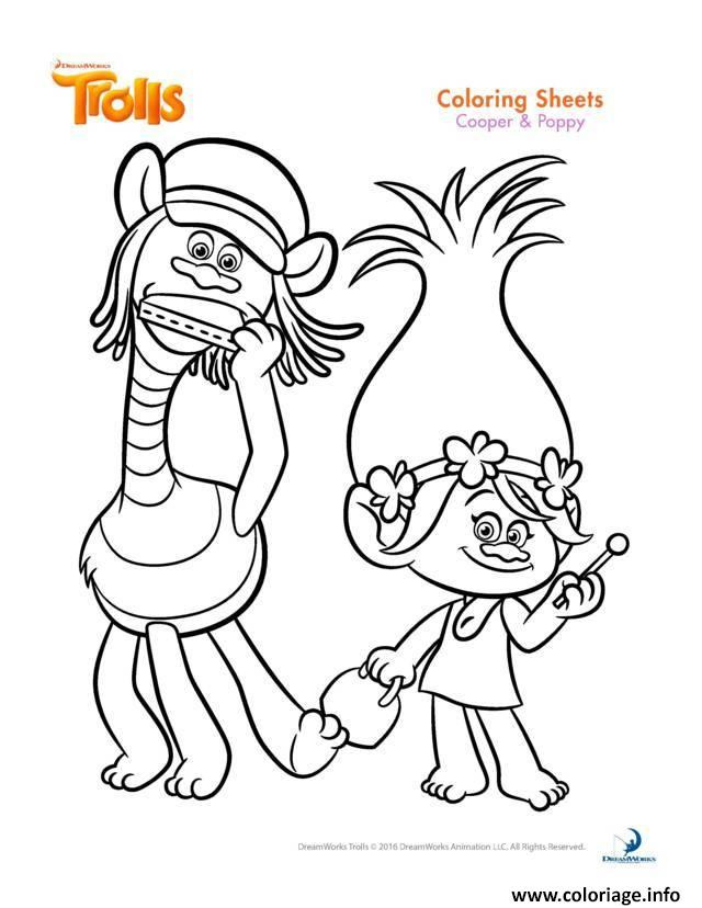 Coloriage Trolls Poppy Frais Coloriage Cooper and Poppy Trolls Jecolorie