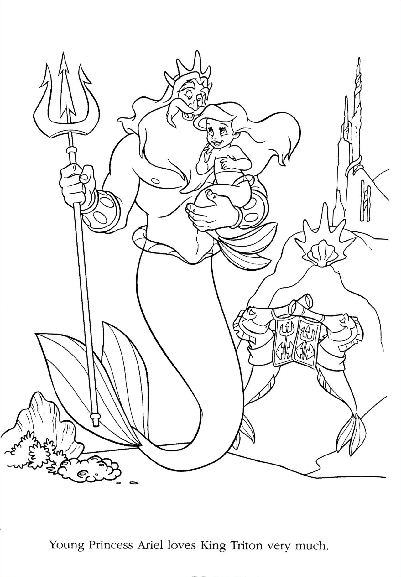 Coloriage La Petite Sirene Nouveau King Triton and Little Ariel Coloring Page