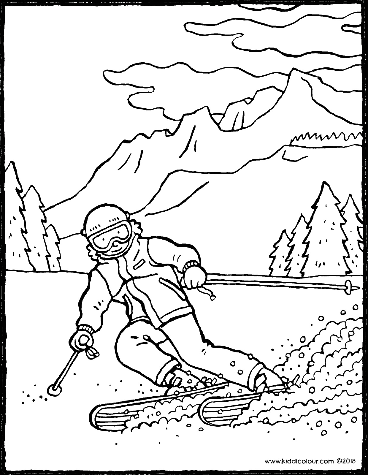 Coloriage Montagne Nice Skiing In The Mountains Kiddicolour