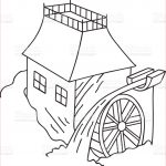 Coloriage Moulin Élégant Hand Drawn Doodle Water Mill Sketch Vintage Style Rural