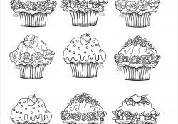 Coloriage Cup Cake Frais Six Cute Cupcakes Cupcakes Adult Coloring Pages