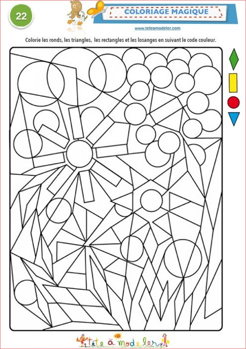 Coloriage Carré Génial Coloriage Magique 22 à 4 formes Géométriques